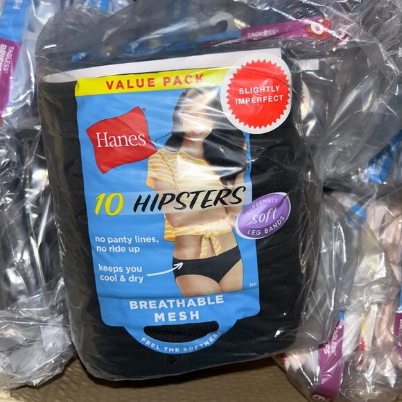 Hanes Women’s Hipsters LOT 66 - 180 pcs – 18 packs (10 ea) – Sz 6 - NEW - Picture 1 of 3